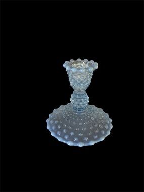 Hobnail Pattern Opalescent Glass Candlestick - Light Blue